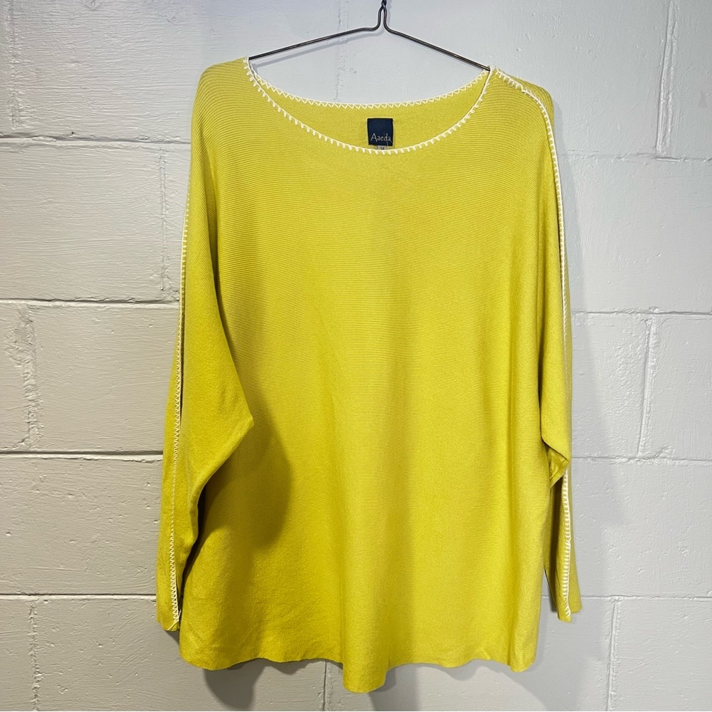 Aaeda‎ Yellow Exposed Stitch Trim Seam Oversized Dolman Sleeve Lightweight 1X